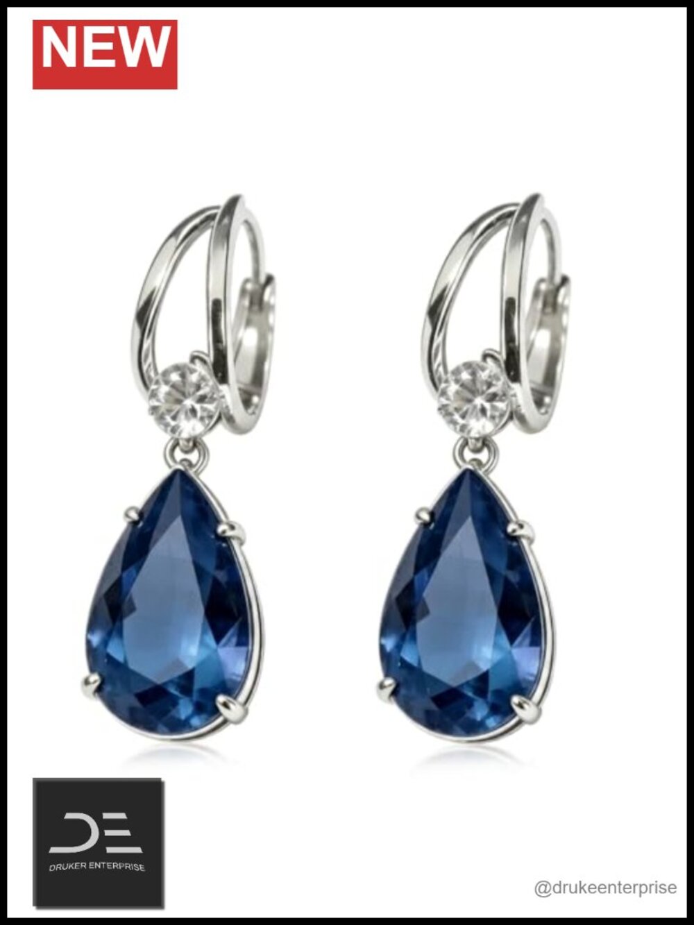 Sterling Silver Sapphire Moissanite Dangle Earrings Lever Back Women's 5ct